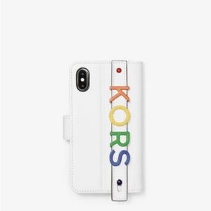Michael Kors Embellished Leather Hand-Strap Folio Case for iPhone X/XS